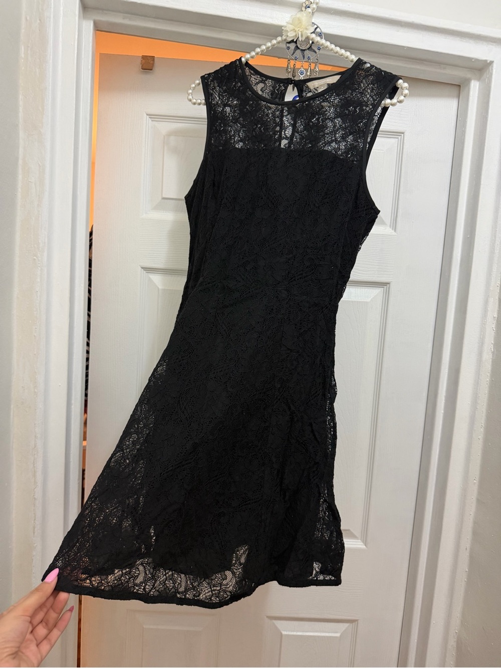 Banana Republic Size 8 Black Lace Cocktail Dress Fit Flare Mini Dress
